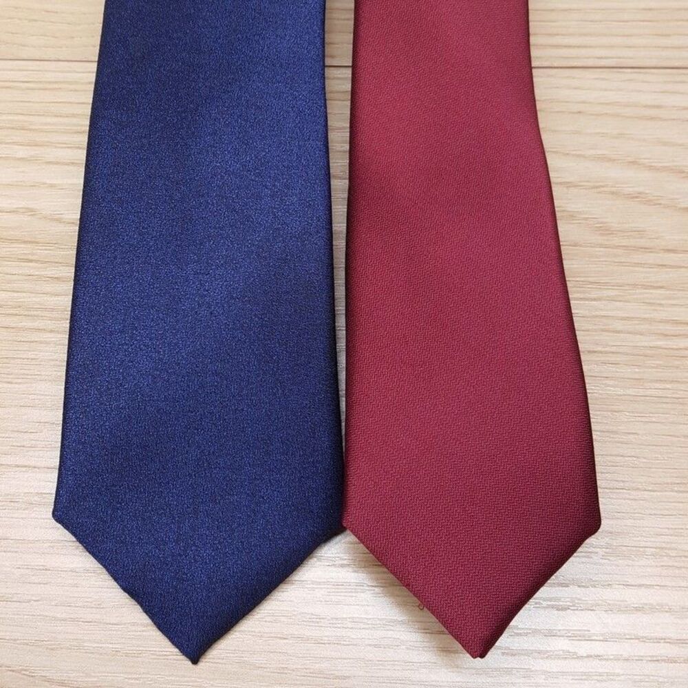BAR ALFANI Mens Neck Tie Solid Navy Burgundy Slim Skinny Maroon Lot of 2 Necktie - Picture 2 of 6